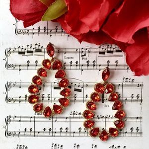 Red Acrylic Crystal Cut Stone Statement Earring, Dangle, Drop, NWT